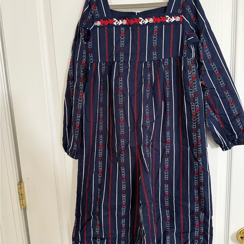 Janie and Jack Navy Jumpsuit with Red and White Embroidery